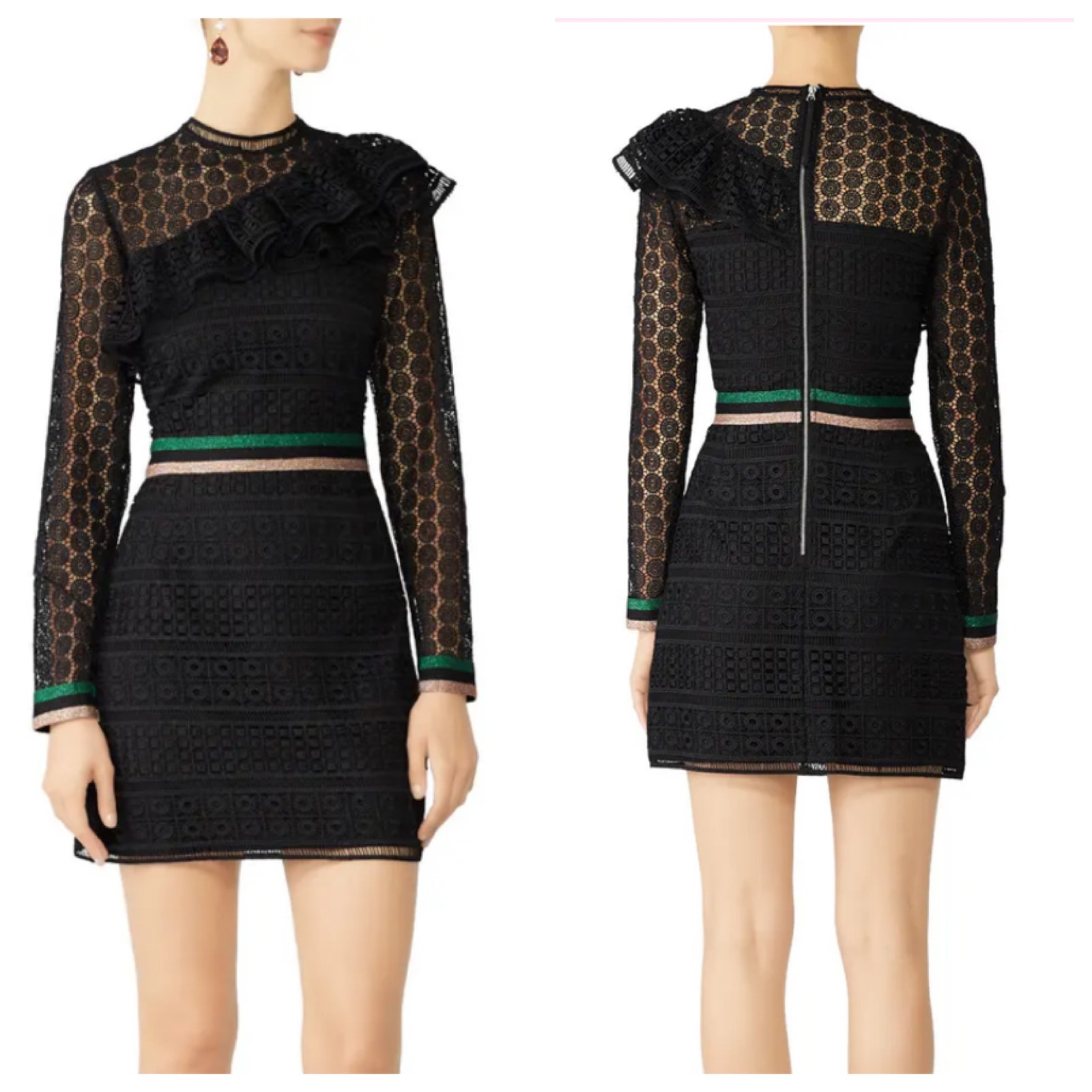 Saylor Simone Mini Dress Black Crochet Lace Ruffle Detail Size Small